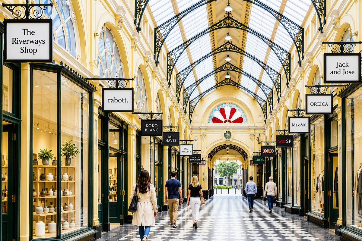 An established retail arcade with individual tenancies either side of a central walkway.